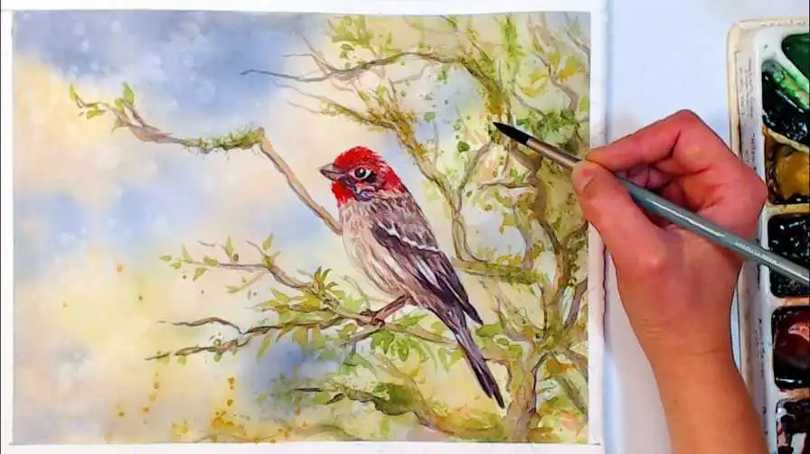 Drawing of a Finch in Front of a House: A Finch Illustration Guide